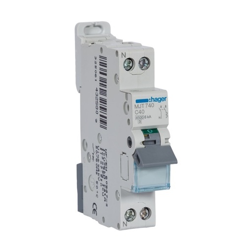 HAGER MJT740 - Disjoncteur 40A - 1P+N - Courbe C - PdC 6kA