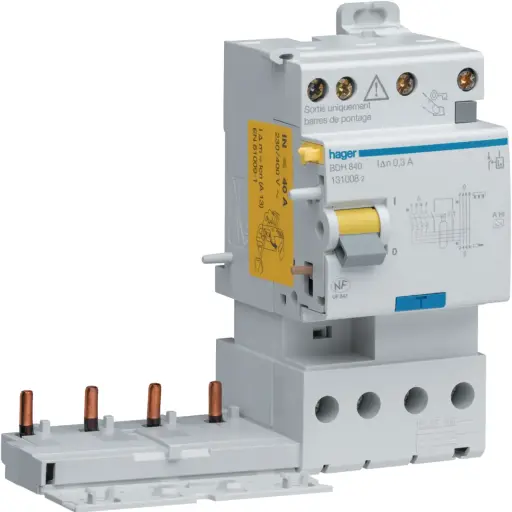 HAGER BDH840 - Bloc différentiel double sortie 4P 40A 30mA type A haute immunité